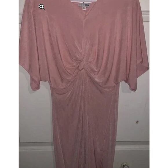 Women’s Pink Knot Front Midi Dress XL – Short Sleeve Slit - Picture 2 of 5